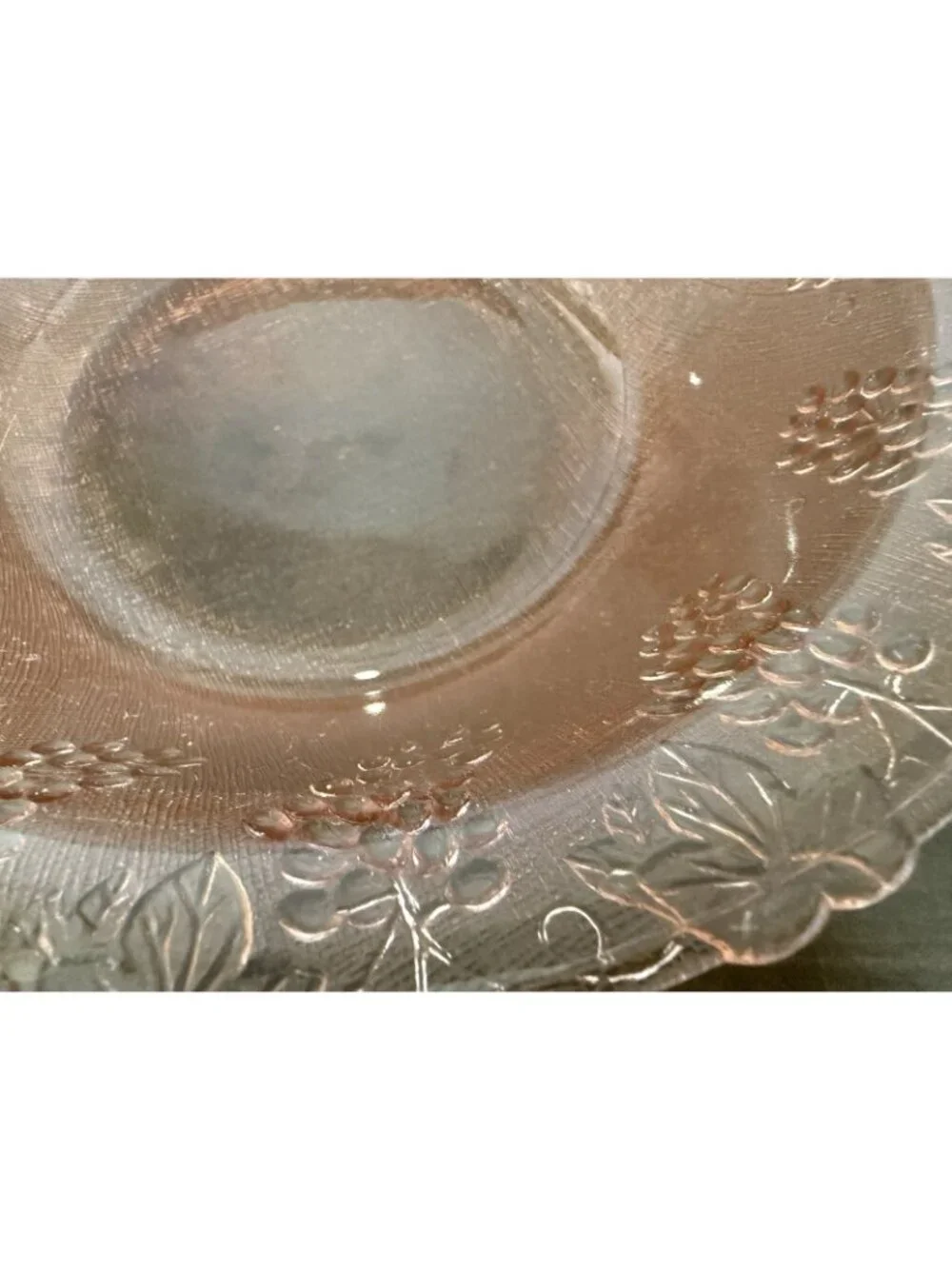 Antique Large Pink Depression Glass Round Fruit Serving Bowl Embossed /Grapes